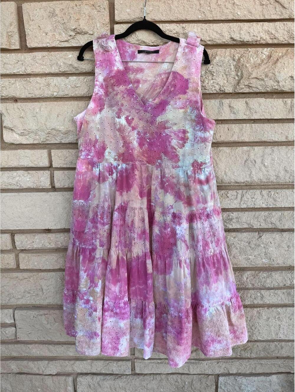 Tie-Dye Sleeveless 100% Cotton Summer Dress with Pockets